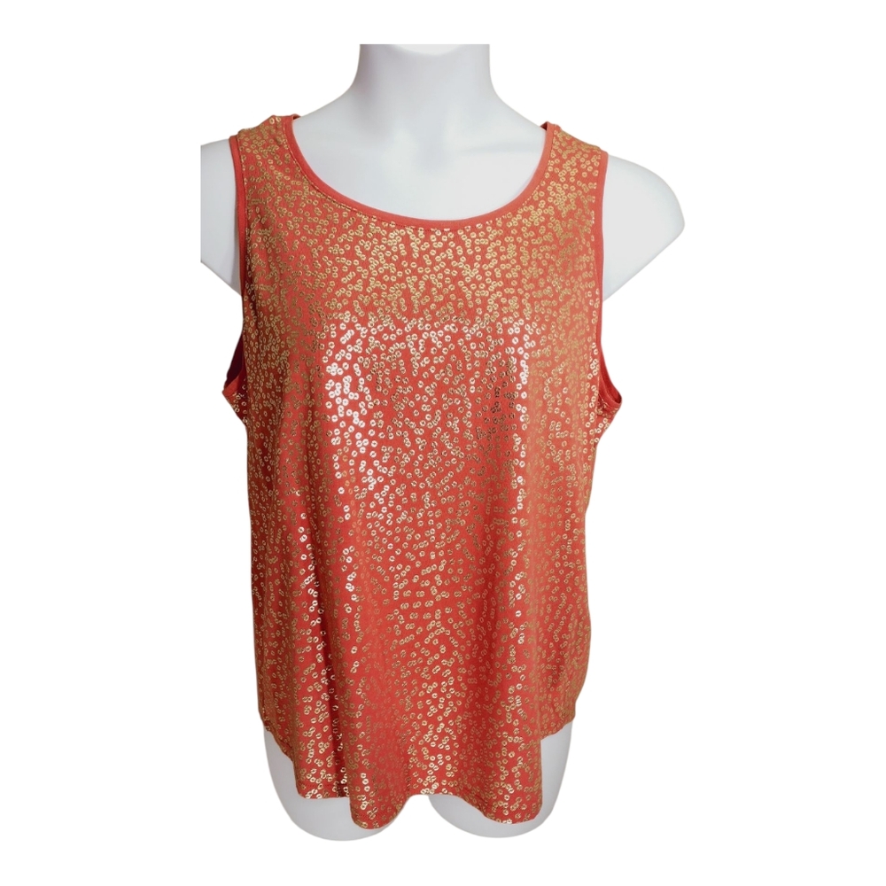 Chico's Top Tangerine Gold Mini Leopard Print Size L